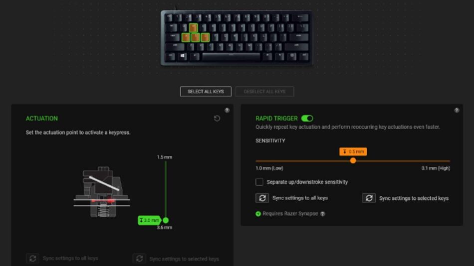 Razer Analog Klavye Hızlı Tetik Tuşu Modu